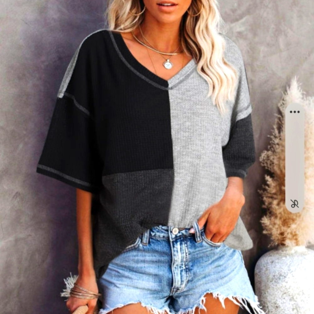 Waffle Colorblock Oversized Top